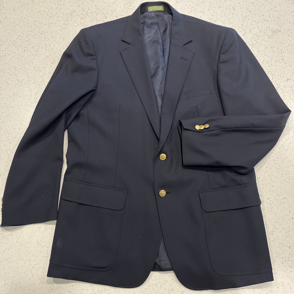 Vintage Orvis Blazer Men's 42L Navy Blue Gold Buttons Hopsack MADE IN USA